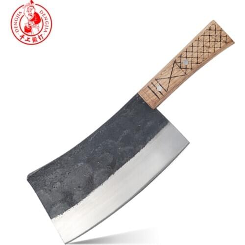 DENGJIA Butcher Knife Chinese Traditional Manual Forging Carbon Steel Chef Knife to Cut Bone Labor-Saving Handle Chopper