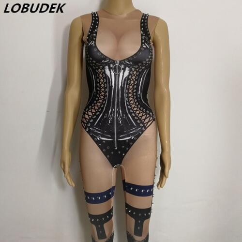 Personality 3D printing Rivet jumpsuit Bar Stage Female Dance Teams Hip Hop Jazz Costumes Machine dance performance outfit