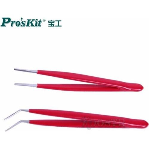 Proskit 908-T301 Insulated Stainless Steel Tweezers Pointed /Elbow for DIY Hand Tools for Motherboard IC Chips Soldering