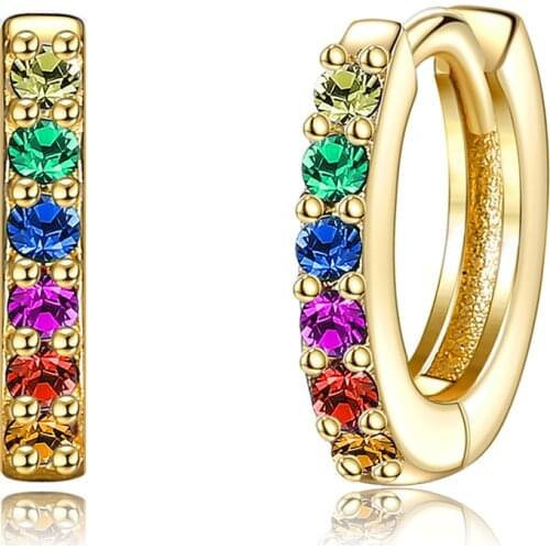 SILVERHOO 925 Sterling Silver Earrings For Women Dazzling Crystal Rainbow Hoops Earrings Wedding Engagement Fine Jewelry
