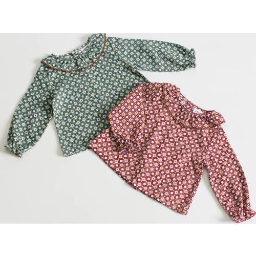 Spring Autumn Lotus Leaf Collar Kids Girl Printing Long Sleeve Shirt Infant Baby Girl Newborn Shirt Clothes Baby Girl Shirt