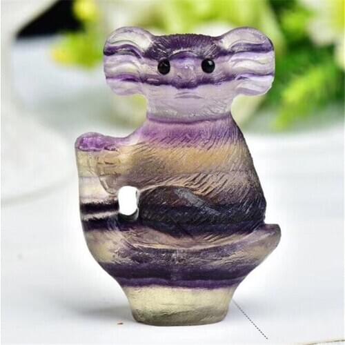 Natural Crystal Fluorite Koala Statue Natural Stone Animal Healing Figurine Handmade Carved Home Decoration Gift