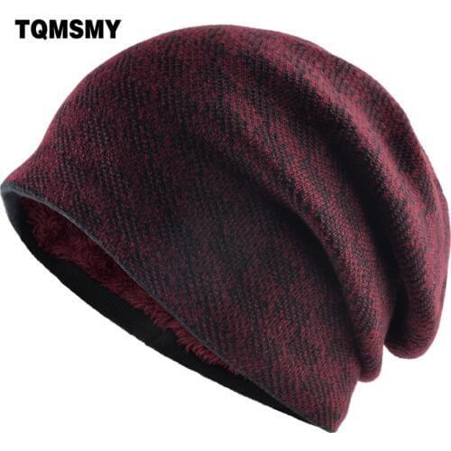TQMSMY Warm Winter Beanie Hat Men Skullies Beanies Grid Skull Baggy Man Cap Gorros Winter Hats For Men Women Knitted Hat TMC107
