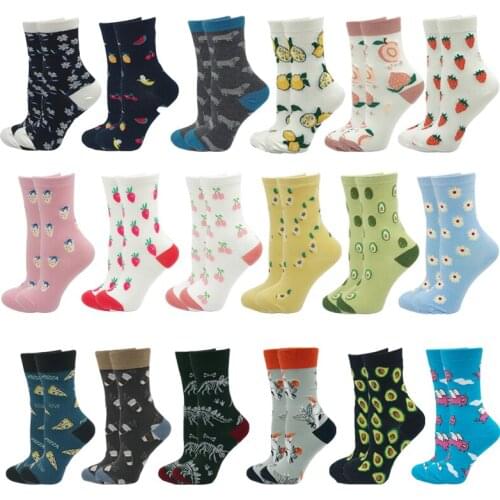 Womens Socks Japanese Korean Cotton Harajuku Cartoon Cute Funny Happy kawaii Dino Coffee Fruit Sock for Girl Christmass Gift