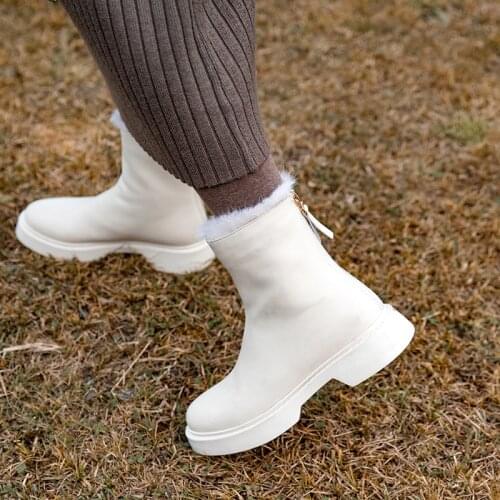 SKLFGXZY The New Winter Women Snow Boots Fashion Genuine Leather Cowhide Womens Shoes Female Boots Black Off-White