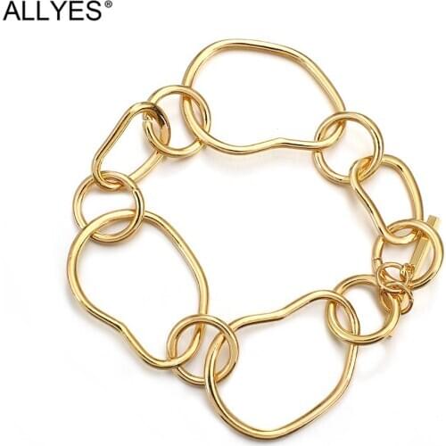 ALLYES Gold Color Metal Personality Irregular Chain Bracelet for Women Hip Hop Art Punk Link Bracelets Party Club Jewelry