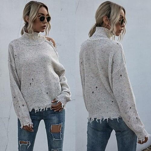 Woman Turtlenack Sweaters Off Shoulder Beige Sweter Women Autumn Mujer Suéteres sweater Femme Pull Jersey Pullover Streetwear