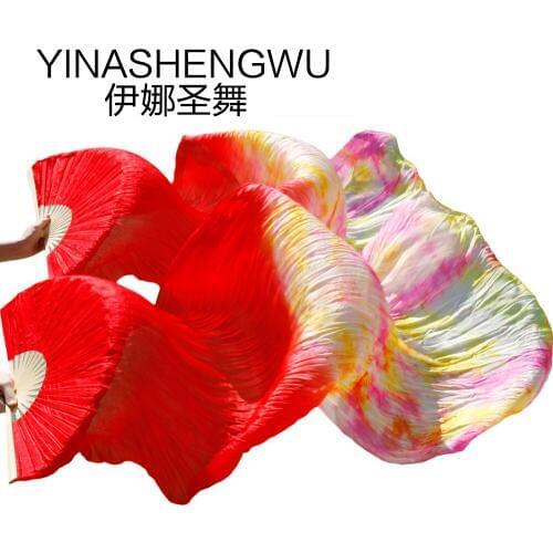 Belly Fans 1 Pair Dance Fans Bamboo Ribs Natural Silk Stage Performance Props Dye Fans Women Belly Dance Silk Fans