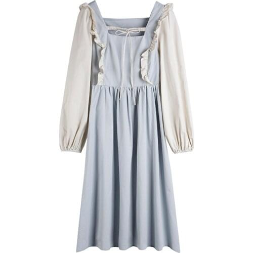 Spring Fall New Elegant Pastel Vestidos Hepburn Style Slim Waist Women Clothes Lovely Trendy Ukraine Splicing Korean Dress Women