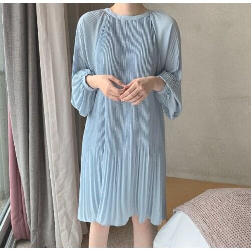 2021 New Korean Summer Fashion Women Clothes Vacation Dresses Lantern Sleeves Pullover Loose Chiffon Dress Pleated