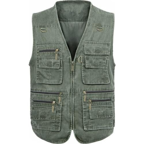 5XL 6XL 7XL New Male Casual Big Size Denim Sleeveless Vest With Maby 16 Pockets Men Multi Pocket Waistcoat Khaki Army Green