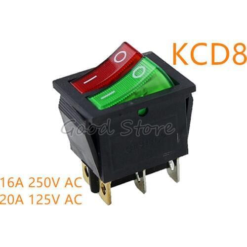 1PCS KCD8 6PIN 16A 250V Double Light Switch Rocker Switch Waterproof ON-OFF Boat Power Switch Red+Green