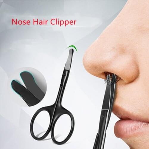 1 PCS Stainless Steel Mini Portable Curved Mustache Round Head Nose Ear Hair Remover Scissor Trimmer Safety Tips Black/Sliver