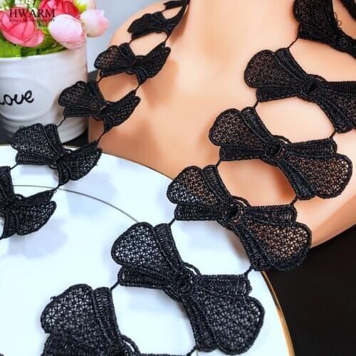 10yard 7cm black bow lace fabric ribbon polyester light water soluble lace decoration flower sewing trim DIY lace accessories