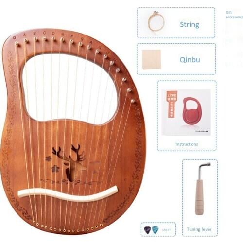 16-Note Lyre Harp Mahogany Metal String Bone Saddle Lyre Harp with Tuning Wrench