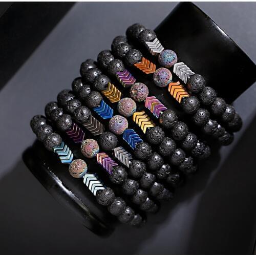 2020 Trendy Natural Black Lava Beads Bracelet Pulsera Hombre Arrow Hematite Bracelet Men Bracelets&Bangles Homme Yoga Jewelry