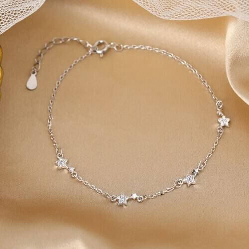 925 Sterling Silver Crystal Star Bead Charm Bracelet &Bangle For Women Elegant Wedding Jewelry Браслет sl073