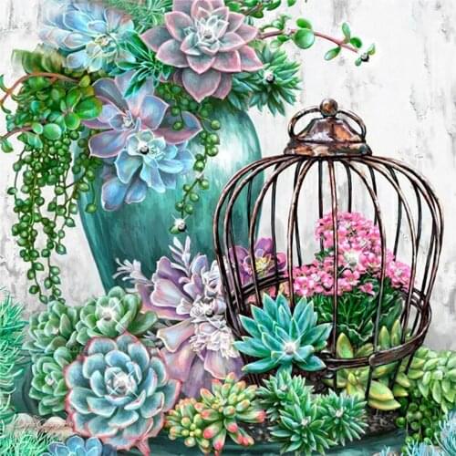 Diamond Painting Flower succulent plants 5D Diy Diamond Full circular Drill Paint by number Decor Picture Of RhinestoneZP-1492
