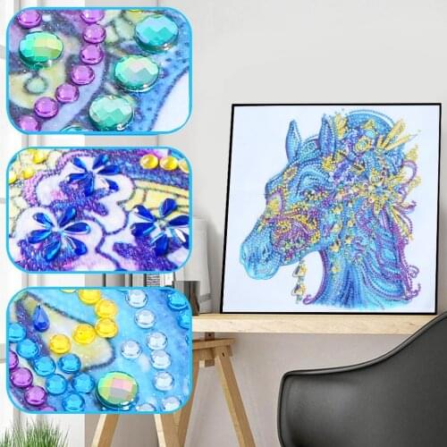 Blue Horse Animal Pattern Special Shaped Diamond Painting DIY 5D Partial Drill Cross Stitch Kits Crystal Rhinestone Arts