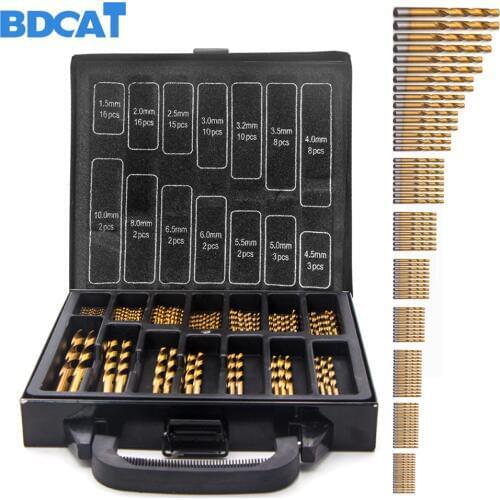 BDCAT 99pcs Titanium HSS Drill Bits Coated 1.5mm - 10mm Stainless Steel HSS High Speed Drill Bit Set For Electrical Drill Tools