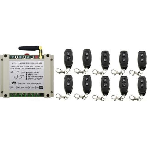 New AC220V 250V 380V 30A 2CH 2Channe RF Wireless Remote Control Switch teleswitch With 10*metal Transmitter For Learning code