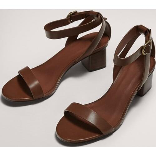 High Heels Sandals Women Summer Shoes Buckle Strap Genuine Leather Ankle Strap Dress Shoes Chaussures Femme Sandalia Feminina