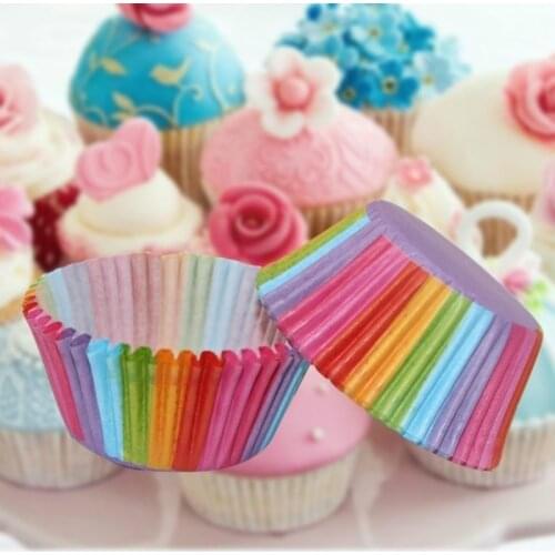 100 Pcs Colorful Rainbow Paper Cake Cup Cupcake Paper Muffin Party Tray Bakeware Stands Cupcake Cases Liners Wedding Party