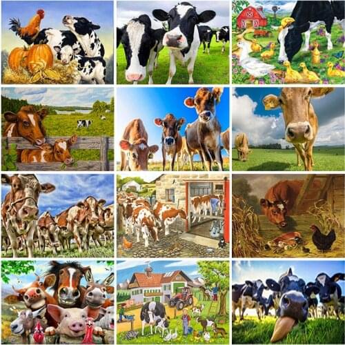 Cow Aniamal DIY 5D Diamond Painting Rhinestone Mosaic Full Round Drill Animal Diamond Embroidery Cross Stitch Kit Home Decor