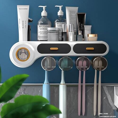 Multifunction Toothbrush Holder For Bathroom Household Item Auto-Toothpaste Squeezer Storage Shelves Bathroom Accessories Set