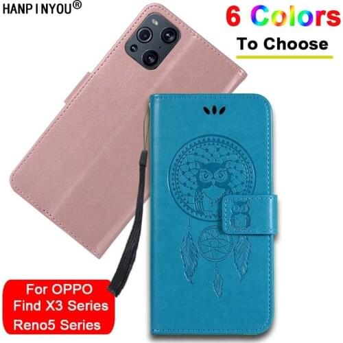 For OPPO Find X3 / Lite Reno5 Pro 5G 3D Embossed Owl Feather Flip Leather Wallet Phone Case Magnetic button Cover With Card Slot