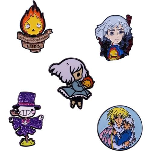 Howls Moving Castle anime action figure prefect quality metal howl Calcifer broochs children gifts home decoration
