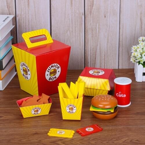 Simulation Wooden Kitchen Toys Hamburger Fries Fast Food Mdeol Kids Pretend Play Toy Stacking Burger Educational Kids Gifts