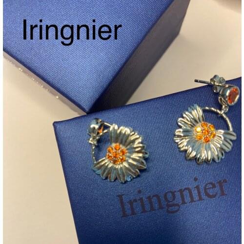 Iringnier Sterling Silver Plated 14K Gold Flower Cubic Zirconia Stud Earrings for Women|Flower earrings for women Girl Wife