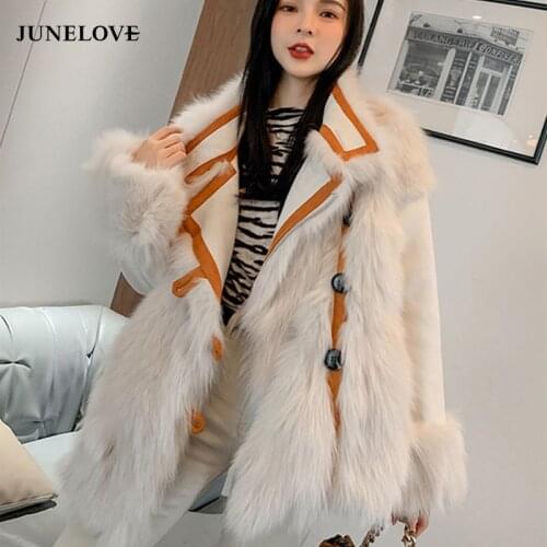 JuneLove 2021 Winter Warm Faux Fox Fur Coat Vintage Female Parka Coat Double-sided Thicker Woman Casual Street Jacket Clothes