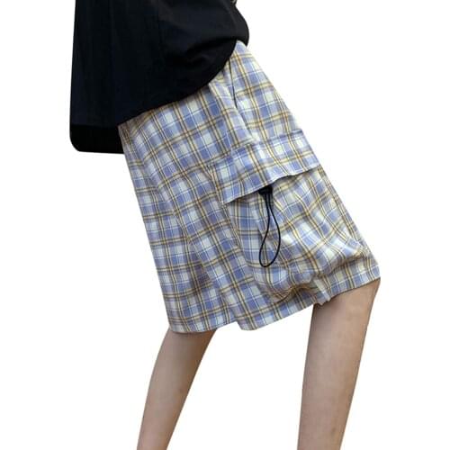 Plaid Pocket Shorts Oversized Joggers Pockets Baggy Pant Hip Hop Cargo Shorts Streetwear 2021 Summer Casual Short Lattice Doodle