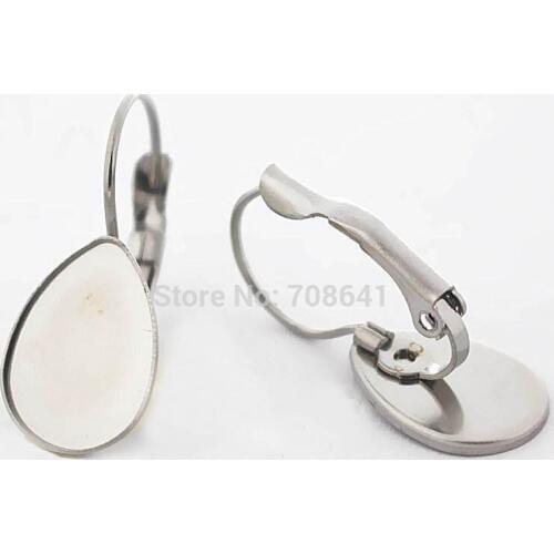 Stainless Steel Clip Hook Earrings Settings Blanks 10x14mm Teardrop Bezel Cameo Cabochons Bases Ear Wire Earrings DIY Findings