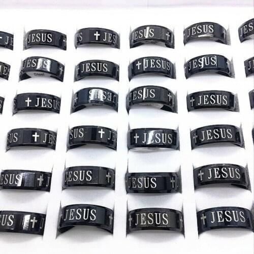 New 20pcs Black Jesus Cross ring Christ Stainless Steel Rings Mens women Jewelry wholesale lots bulk