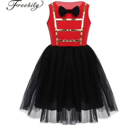 Baby Girl Showman Costume Cosplay Dress Sleeveless Bowtie Mesh Tutu Dress Kids Halloween Carnival Cosplay Theme Party Outfit