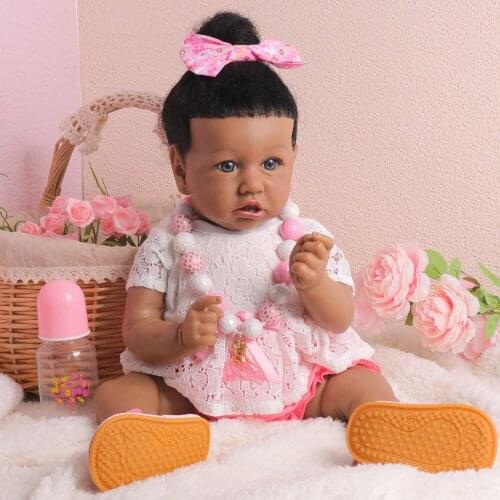 UCanaan Black Skin Real Reborn Doll 22 Inch Bebe Reborn Baby Doll Vinyl Silicone Cloth Body Toddler Bonecas Girls Toys