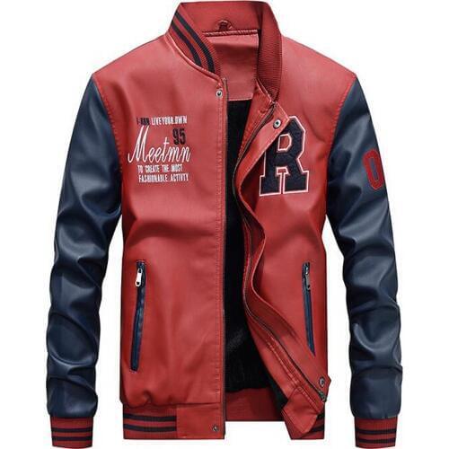 Leather Jacket Men Casual Fleece Thicken Faux Leather Coats College Basebal Moto Biker Bomber Jackets jaqueta de couro masculino