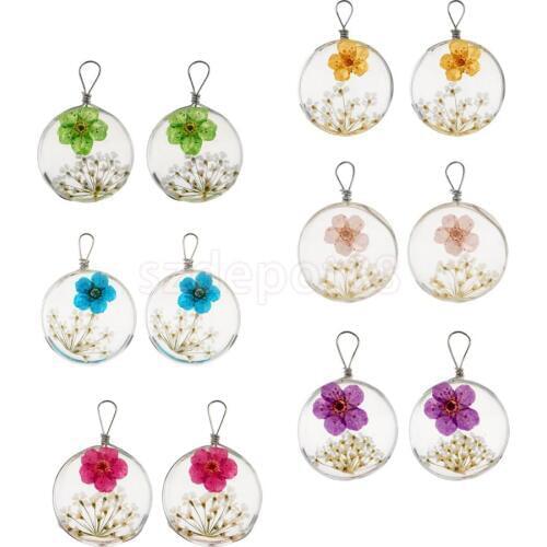 MagiDeal 2 Pieces Dried Pressed Flower Inside Pendant Jewelry DIY Earring Dangle Necklace
