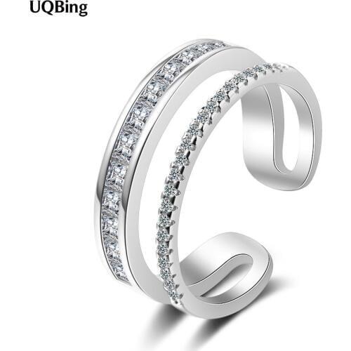 Fashion Female Double Layer Finger Rings For Women Zircon Wedding Jewelry Party Rose Gold /Sliver Color Ring Wholesale