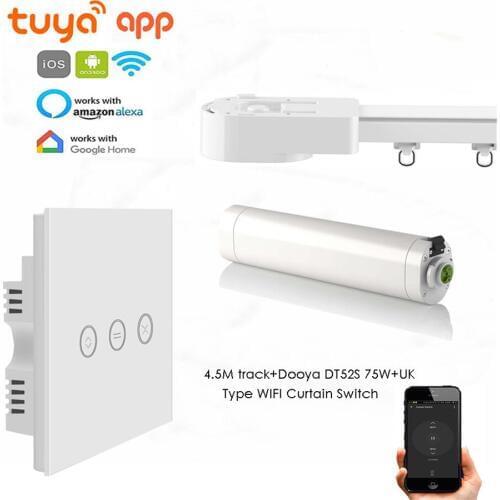 Dooya DT52S 75W Motor+4.5M or Less Track+UK Type WIFI Curtain Switch,Touch on/off,Tuya App WIFI Remote,Support Alexa/Google Home