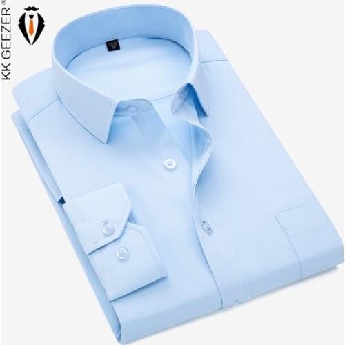 Men Shirt Twill Long Sleeve 2020 Slim Fit Pocket Dress Formal Shirt Solid Color Casual High Quality Brand Plus Size Dropshipping