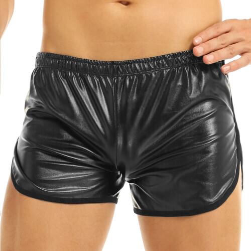 Mens Lingerie Underwear Faux Leather Sport Erotic Hot Sexy Boxer Short Pants with a Back Pocket