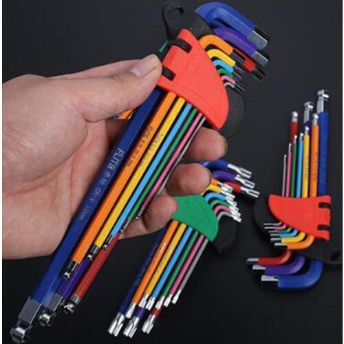 9PCS Hex Key Set Long Arm Foldable Chrome Vanadium Steel Ball End Allen Key Set Folding Wrench Tool Set