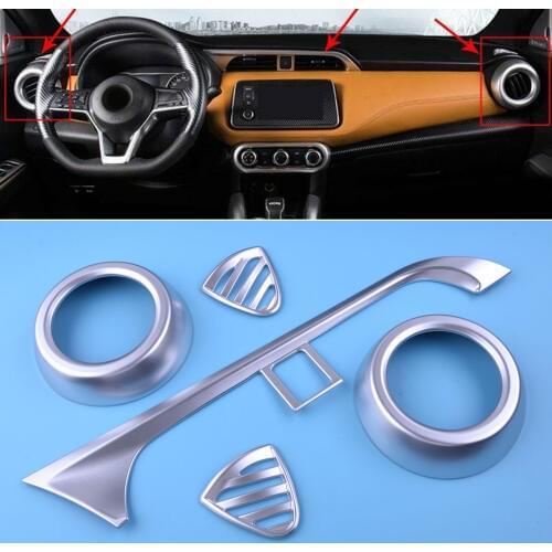 DWCX 5pcs Silver Interior Front Upper Middle Side AC Air Vent Outlet Cover Frame Trim Fit For Nissan Kicks 2016 2017 2018 2019