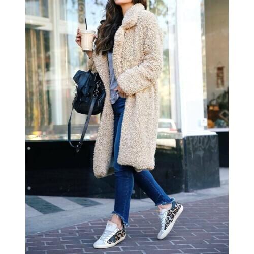 2021 New Style Women Ladies Lapel Teddy Bear Coat Faux Fur Fleece Jacket Overcoat Long Parka Womens Winter Warm Coats 5 Color