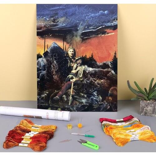 Landscape Youth And Maturity Printed Water-Soluble Canvas 11CT Cross Stitch DIY Embroidery Full Kit DMC Threads Needle