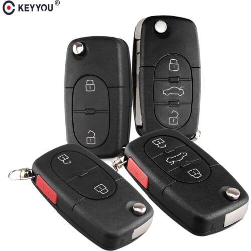 KEYYOU For Audi A2 A3 A4 A6 A8 TT Quattro Old Models CR1620/CR1616 2/3/4 Button Flip Folding Remote Key Case Shell